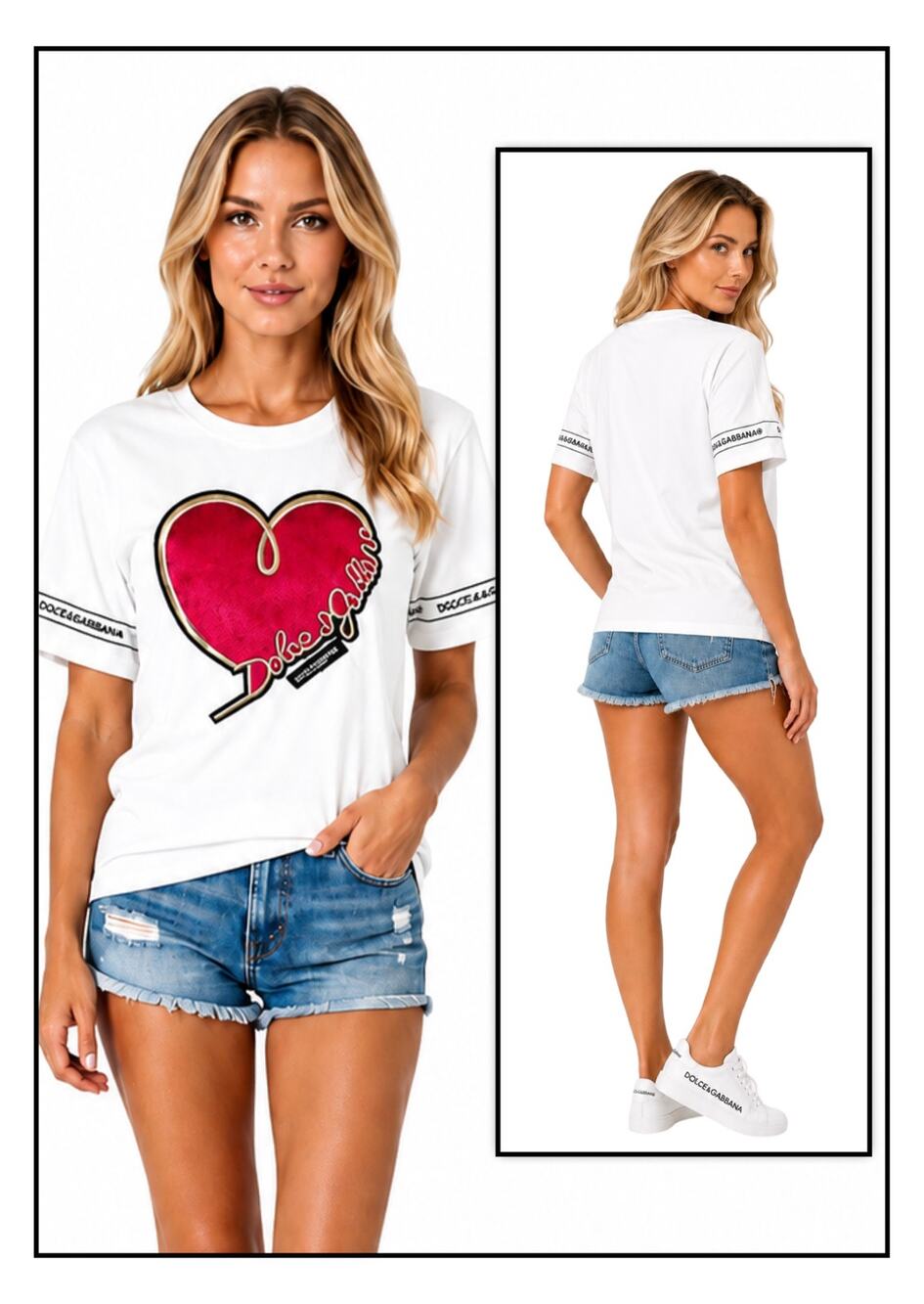 D & G Like Velvet Queen Of Hearts White T Shirt SZ Large